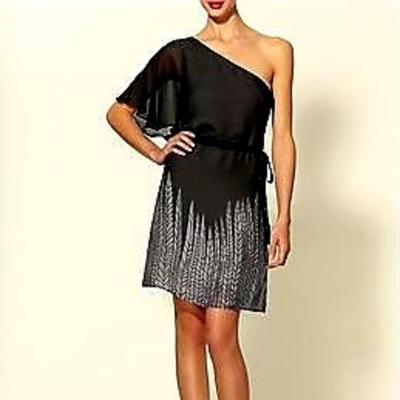 HIVE & HONEY ONE SHOULDER FEATHER DESIGN LBD - Picture 1 of 7